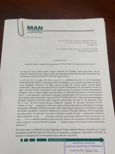 Партия MAN обжаловала в ЦИК неправомерные действия правящей партии PAS по использованию административного ресурса в кампании «Moldova POATE»